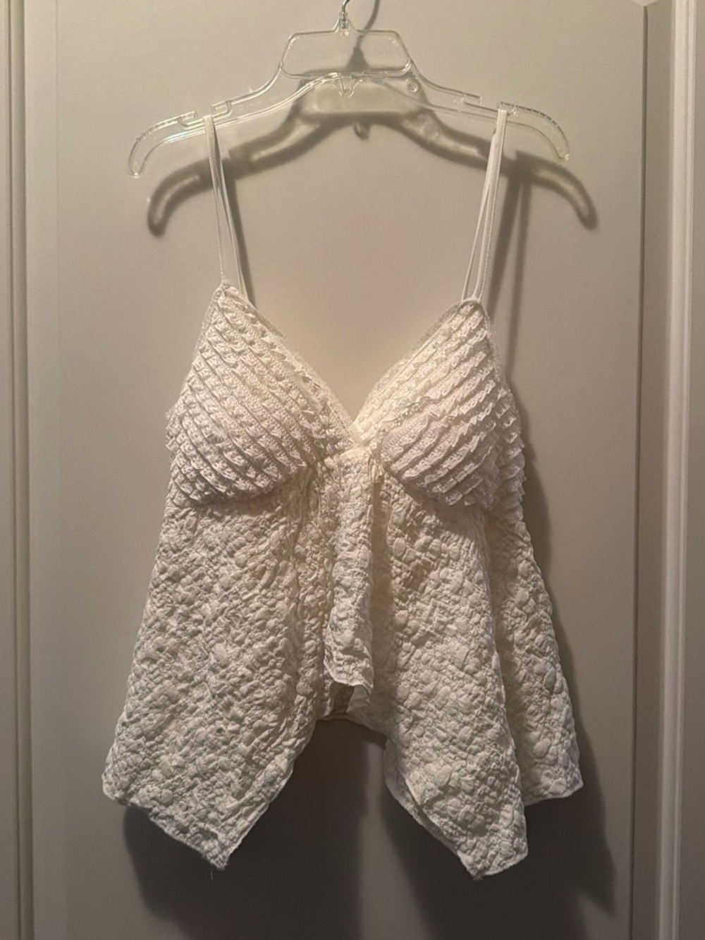 Textured White Ruffle Cami with Adjustable Straps